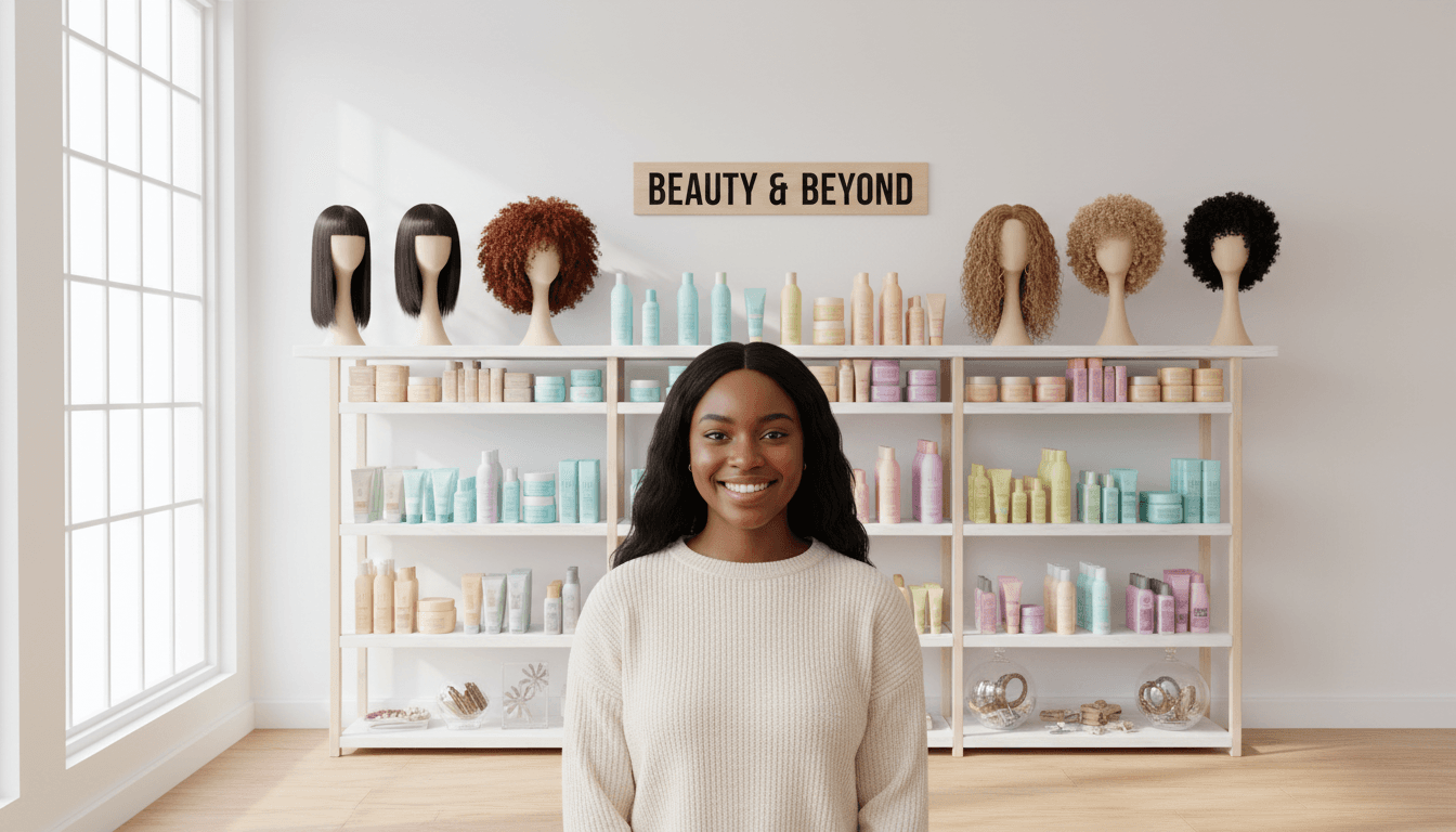 Interior of a beauty supply store with hair products on shelves
