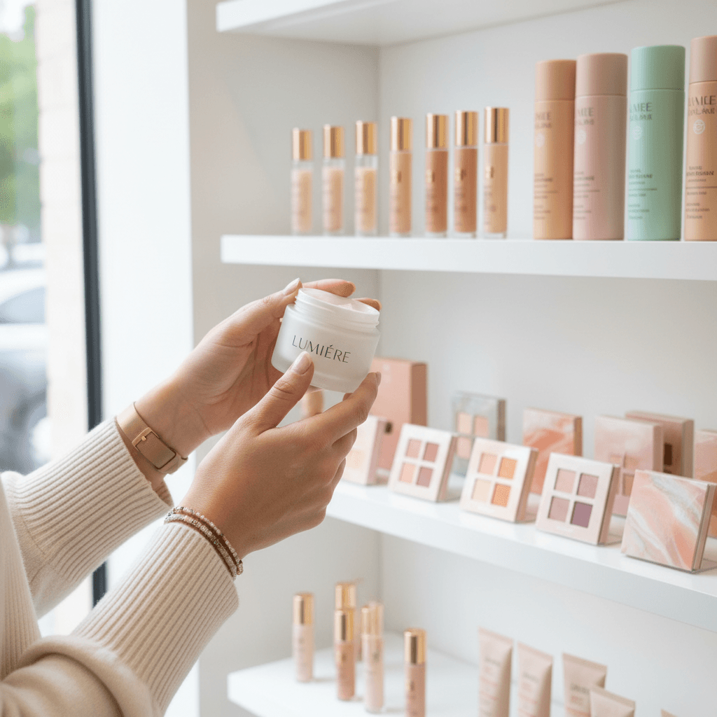 Shopkeeper helping a customer choose a hair care product