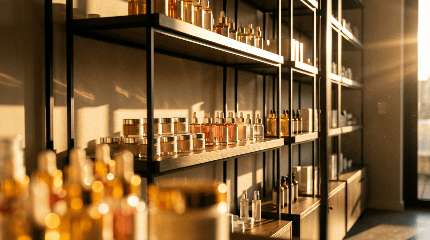 Well-stocked beauty supply shelves at Jikins Beauty in Hemet